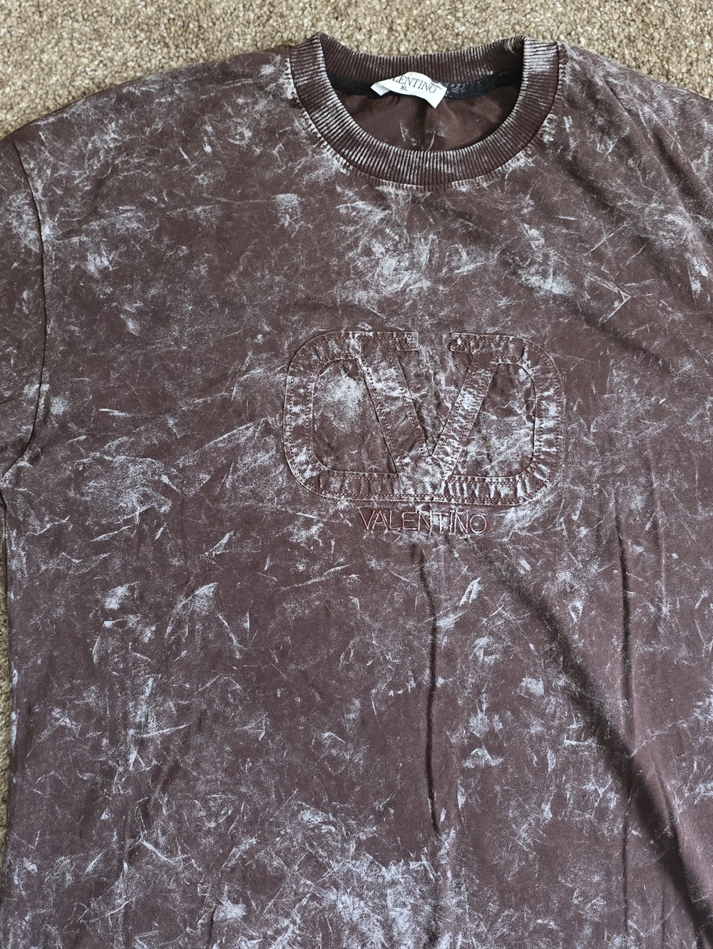 Valentino Brown Acid-Wash Long Sleeve Tee